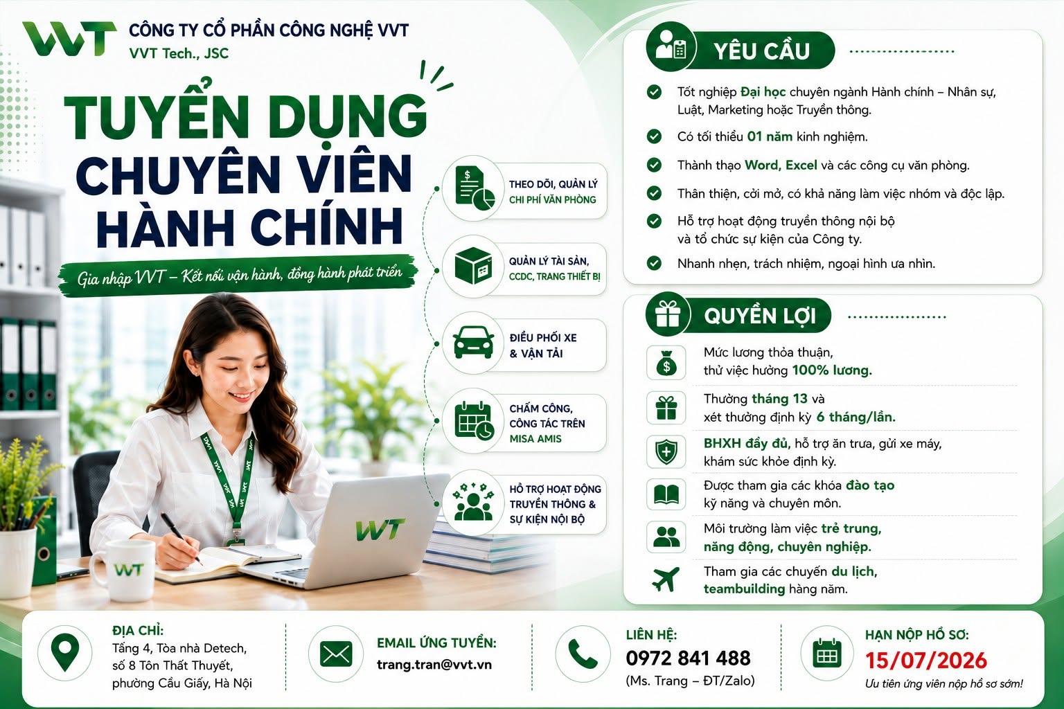 VVT tuyển dụng Chuyên viên Hành chính